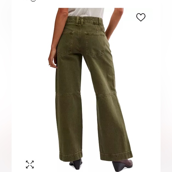 NWT Free People 🎉host pickx4🎉🎈 Benji relaxed fit wide leg jeans in army green - Picture 6 of 11